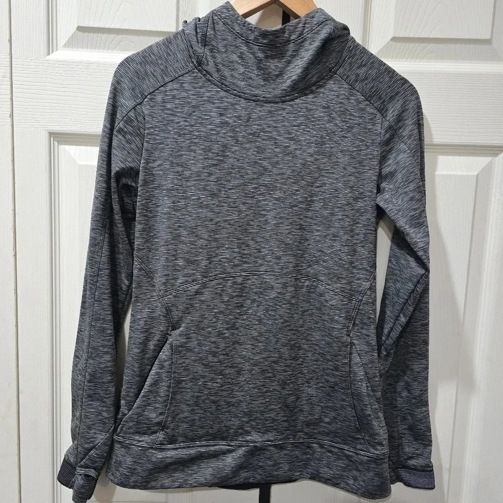 Athleta Hoodie Striated Stowe Pullover Funnel‎ Neck Grey Spacedye Womens XS
